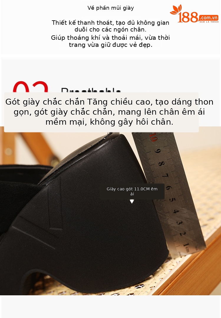 Dép sandal nữ quai chữ V đế xuồng cao gót 9 cm — màu đen, bạc chi tiết 7