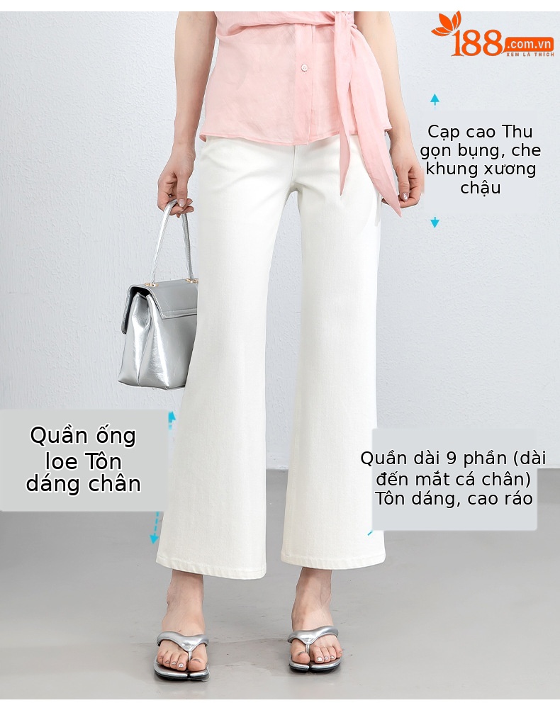 Quần jean nữ ống loa eo cao vải thun tứ diện mùa hè — xanh lam chi tiết 5
