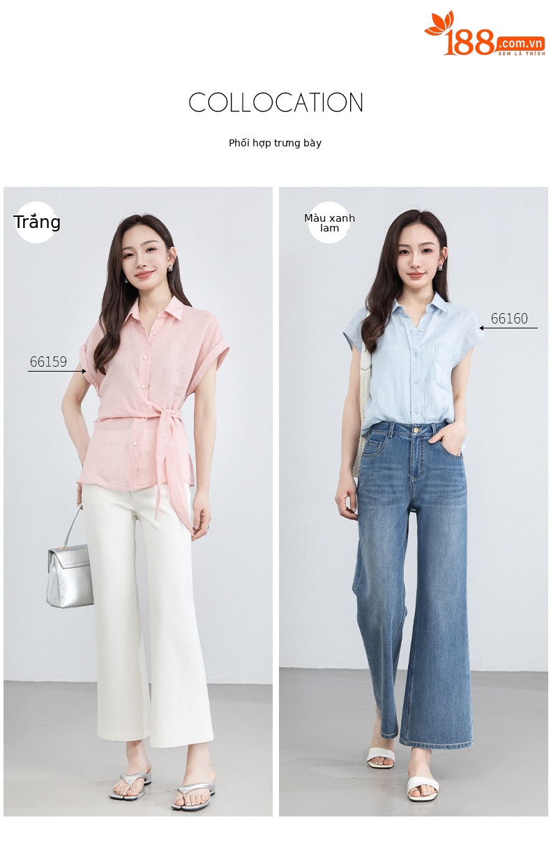 Quần jean nữ ống loa eo cao vải thun tứ diện mùa hè — xanh lam chi tiết 8
