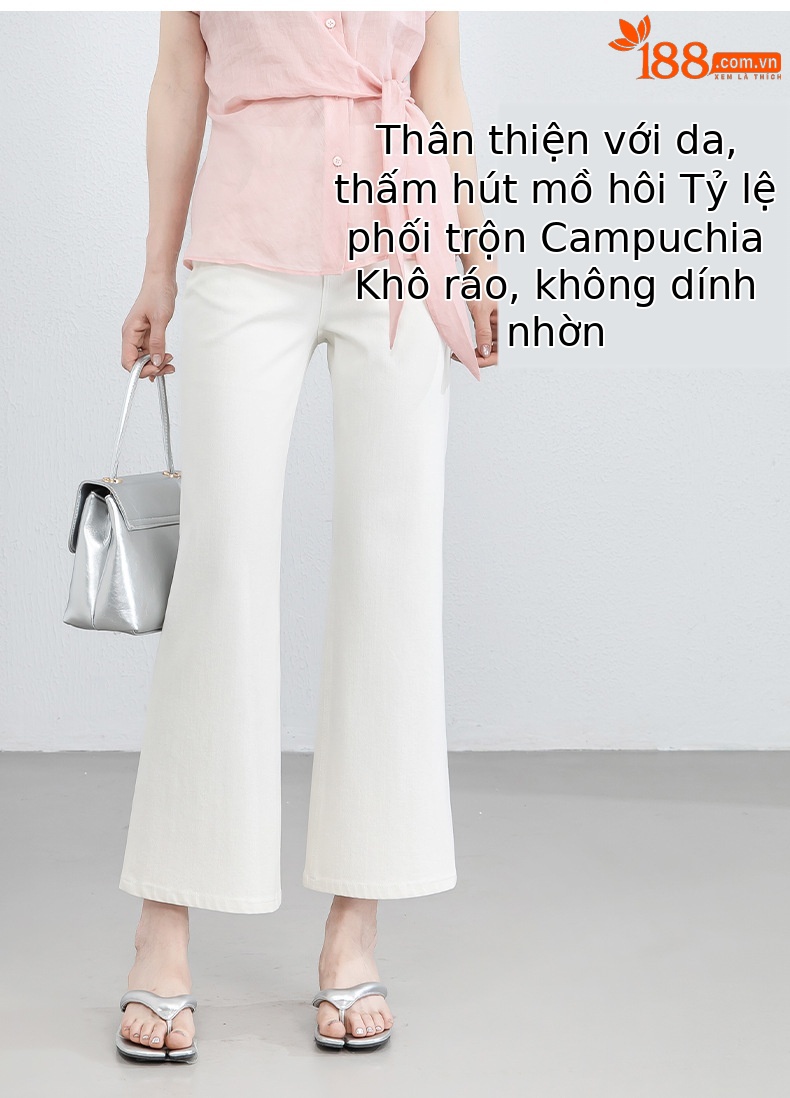 Quần jean nữ ống loa eo cao vải thun tứ diện mùa hè — xanh lam chi tiết 10