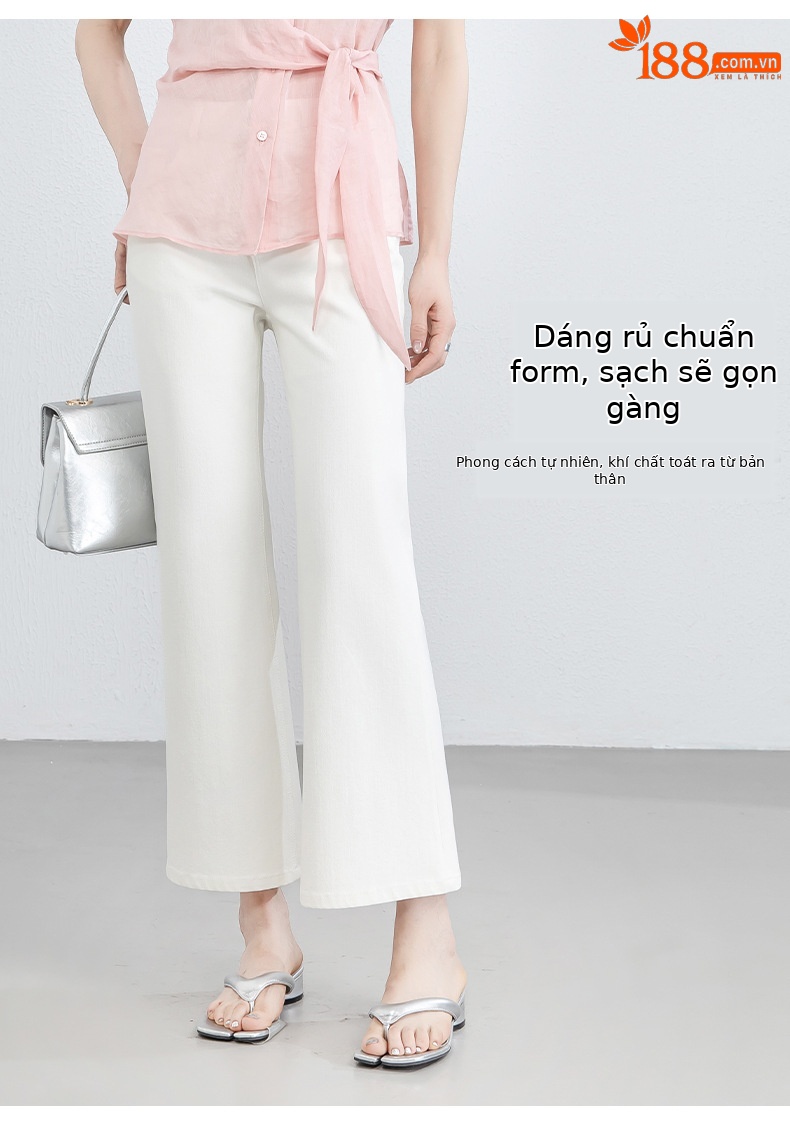 Quần jean nữ ống loa eo cao vải thun tứ diện mùa hè — xanh lam chi tiết 12