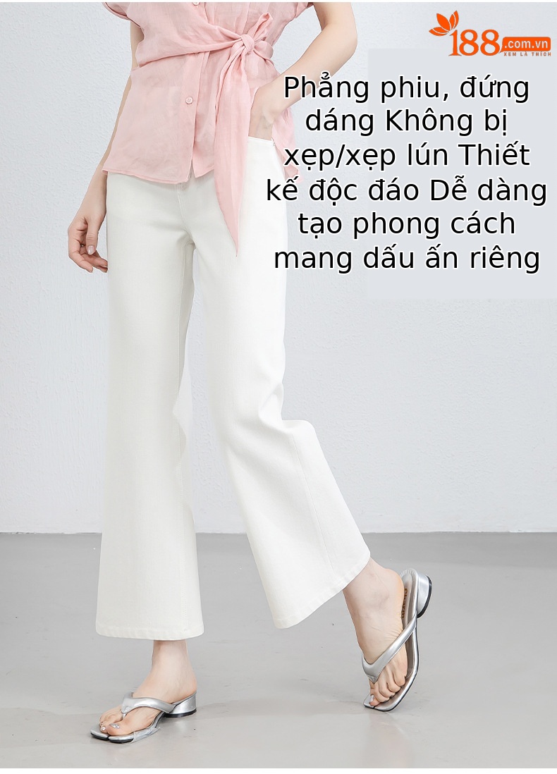 Quần jean nữ ống loa eo cao vải thun tứ diện mùa hè — xanh lam chi tiết 14
