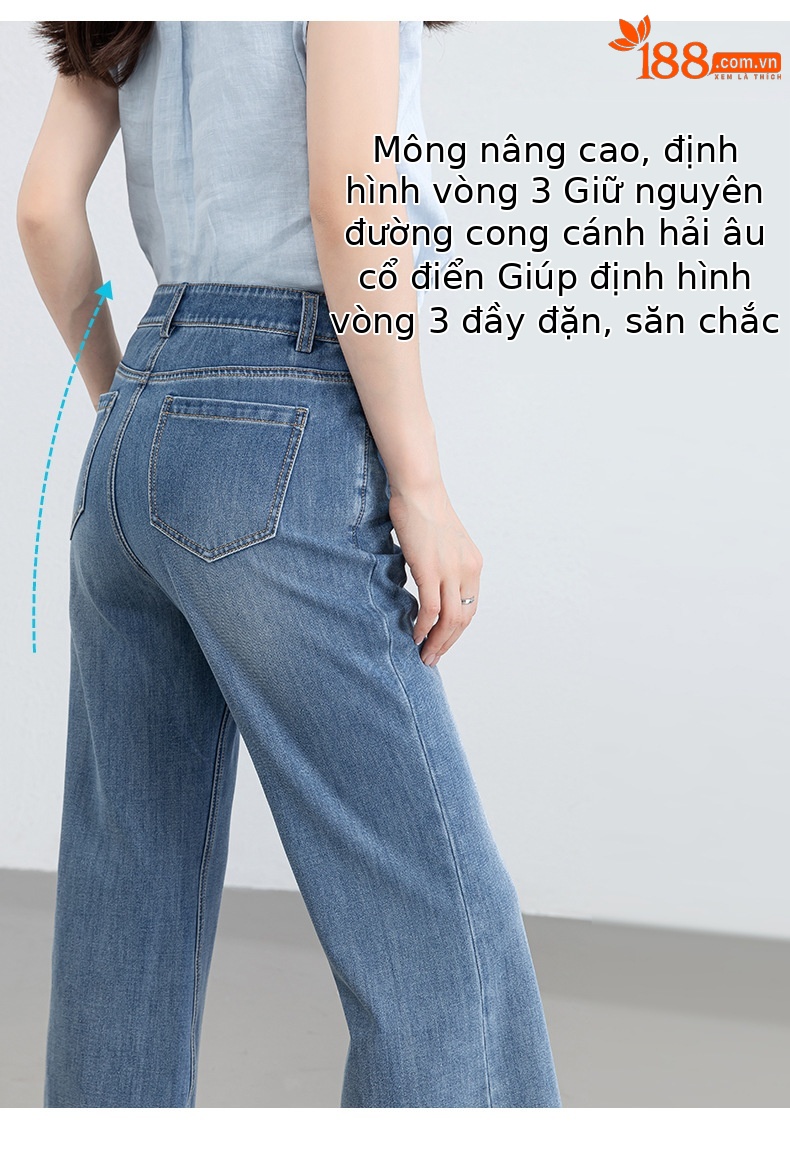 Quần jean nữ ống loa eo cao vải thun tứ diện mùa hè — xanh lam chi tiết 15