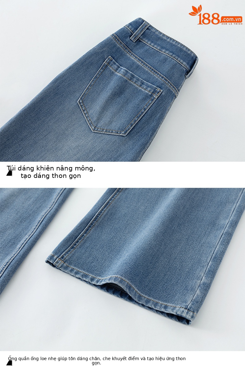 Quần jean nữ ống loa eo cao vải thun tứ diện mùa hè — xanh lam chi tiết 18