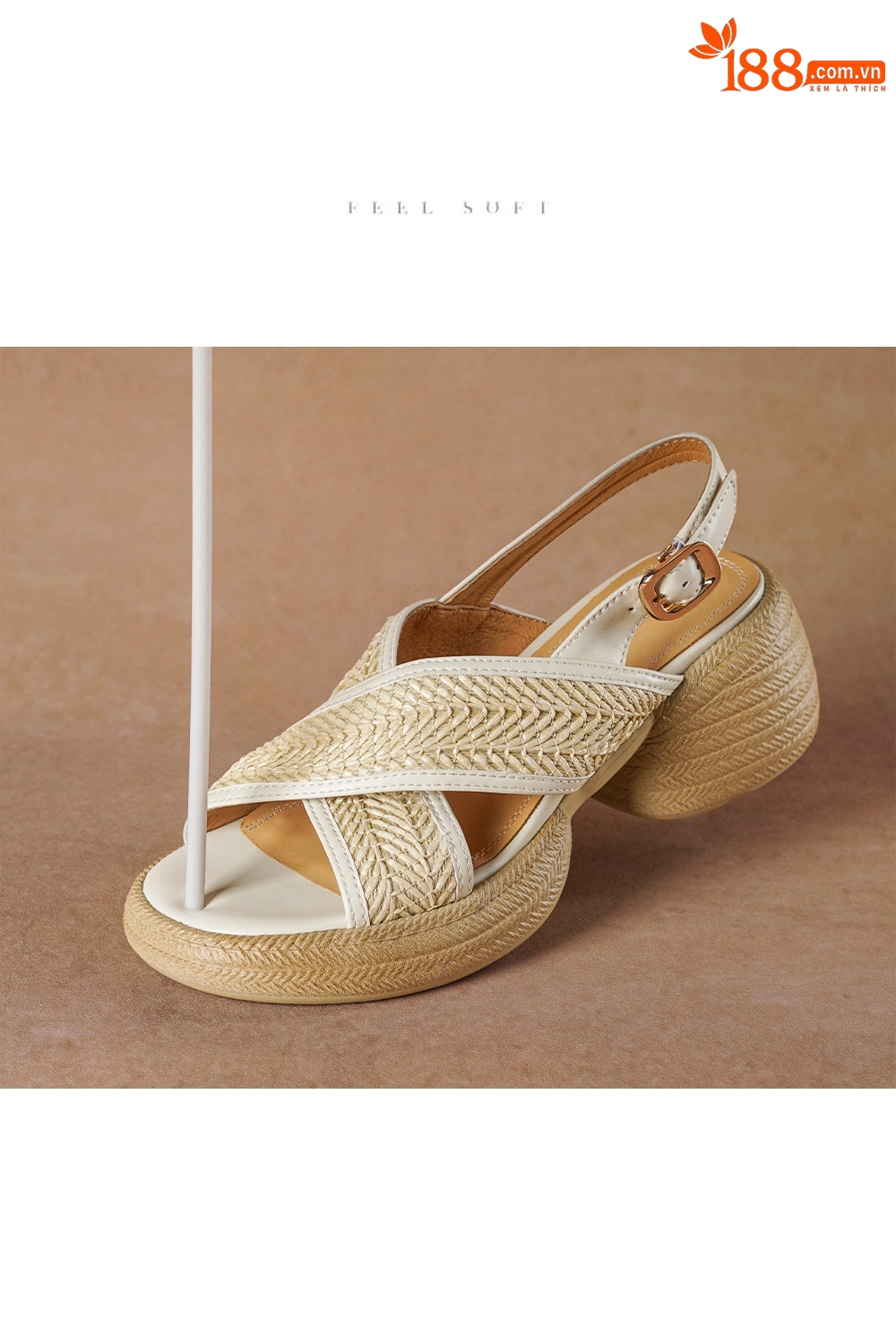 Sandal nữ cao gót mũi hở quai chéo khóa một chữ, đế dày gót thô — Màu nâu nhạt chi tiết 1