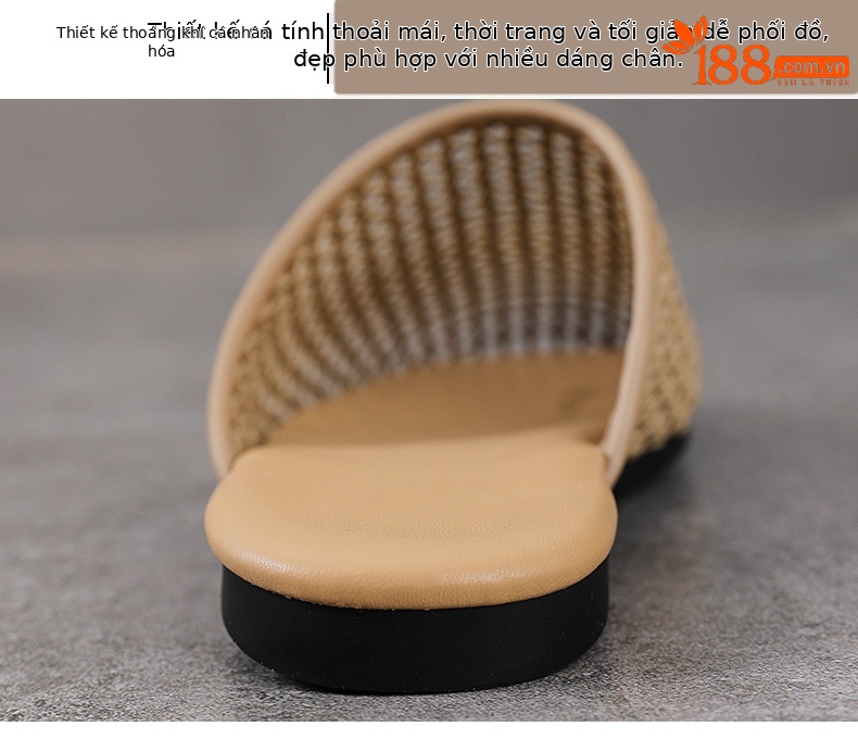 Dép mule nữ quai ngang hở mũi đế bệt, kiểu dáng thoáng khí — màu đen chi tiết 5