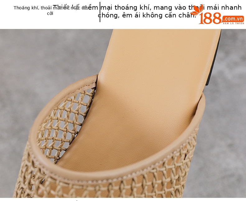 Dép mule nữ quai ngang hở mũi đế bệt, kiểu dáng thoáng khí — màu đen chi tiết 6