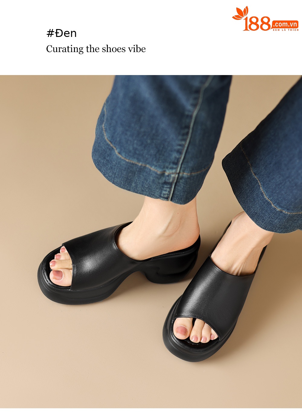 Sandal cao gót nữ đế dày 8,5 cm quai ngang da bò — Da bò trắng gạo chi tiết 6