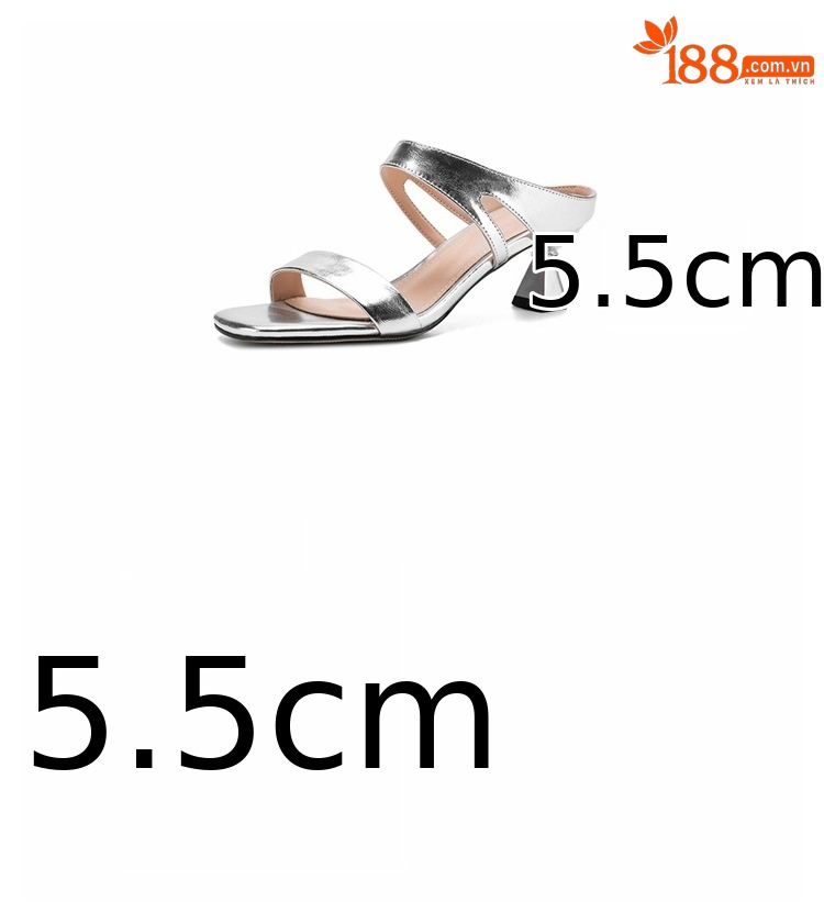 Sandal nữ hở mũi gót 5 cm da bò quai ngang đơn giản — đen chi tiết 3