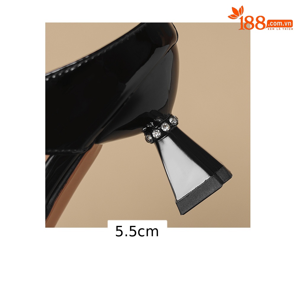 Sandal nữ hở mũi gót 5 cm da bò quai ngang đơn giản — đen chi tiết 17