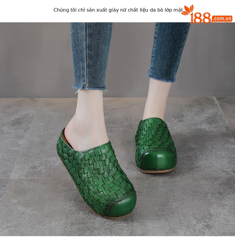 Sandal cao gót nữ da thật mũi nhọn đan thủ công, gót 9 cm — màu nâu chi tiết 2