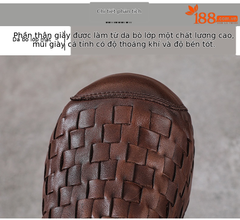 Sandal cao gót nữ da thật mũi nhọn đan thủ công, gót 9 cm — màu nâu chi tiết 4