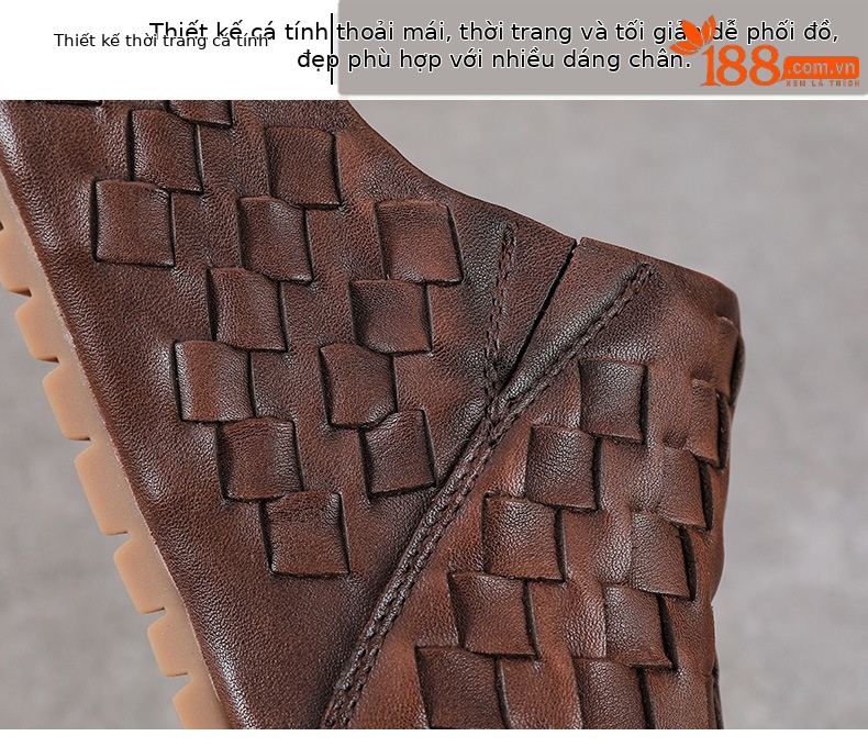 Sandal cao gót nữ da thật mũi nhọn đan thủ công, gót 9 cm — màu nâu chi tiết 5