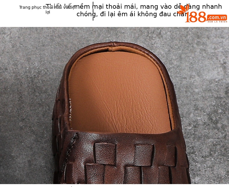 Sandal cao gót nữ da thật mũi nhọn đan thủ công, gót 9 cm — màu nâu chi tiết 6