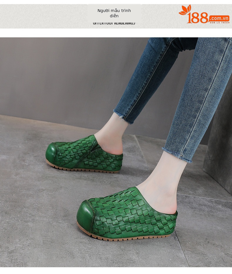 Sandal cao gót nữ da thật mũi nhọn đan thủ công, gót 9 cm — màu nâu chi tiết 9