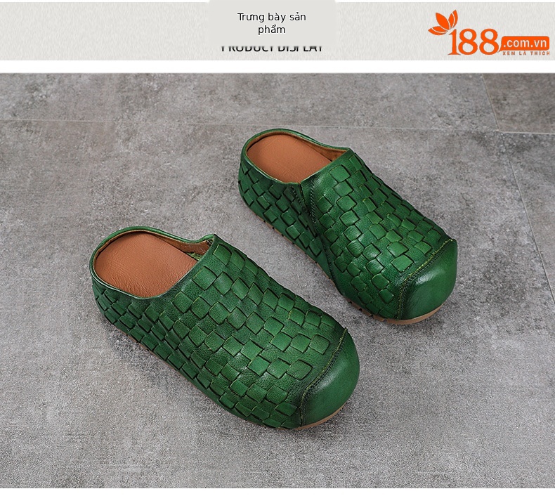 Sandal cao gót nữ da thật mũi nhọn đan thủ công, gót 9 cm — màu nâu chi tiết 10