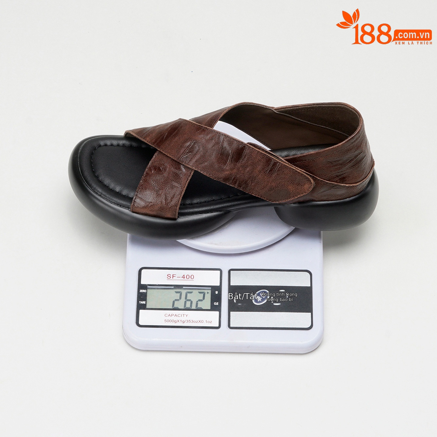 Sandal nữ hở mũi đế dày 4 cm da cừu quai chéo bọc gót — màu nâu chi tiết 1