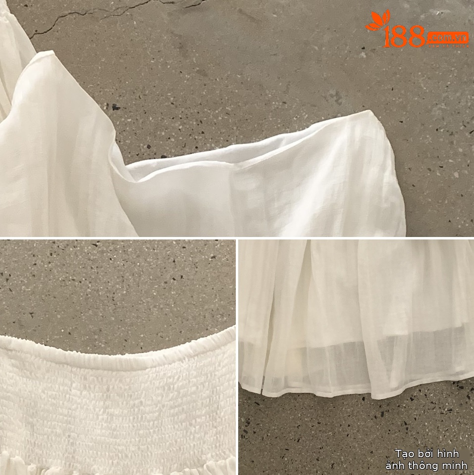 Bộ áo sơ mi lệch vai ngắn tay kết hợp chân váy xếp ly nữ tính phong cách Hàn Quốc — Áo sơ mi trắng, Áo sơ mi hồng cam, Chân váy hồng cam, Trắng nửa váy chi tiết 9