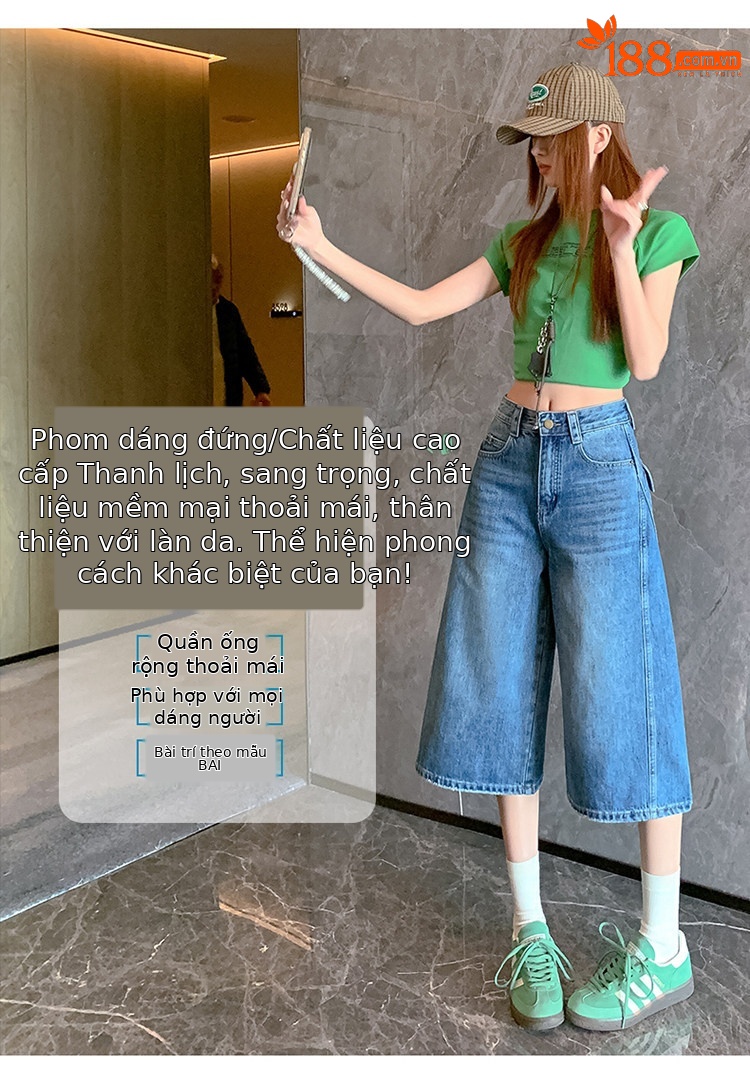 Quần jean nữ ống rộng cạp cao phong cách cổ điển — màu trắng ngà chi tiết 3
