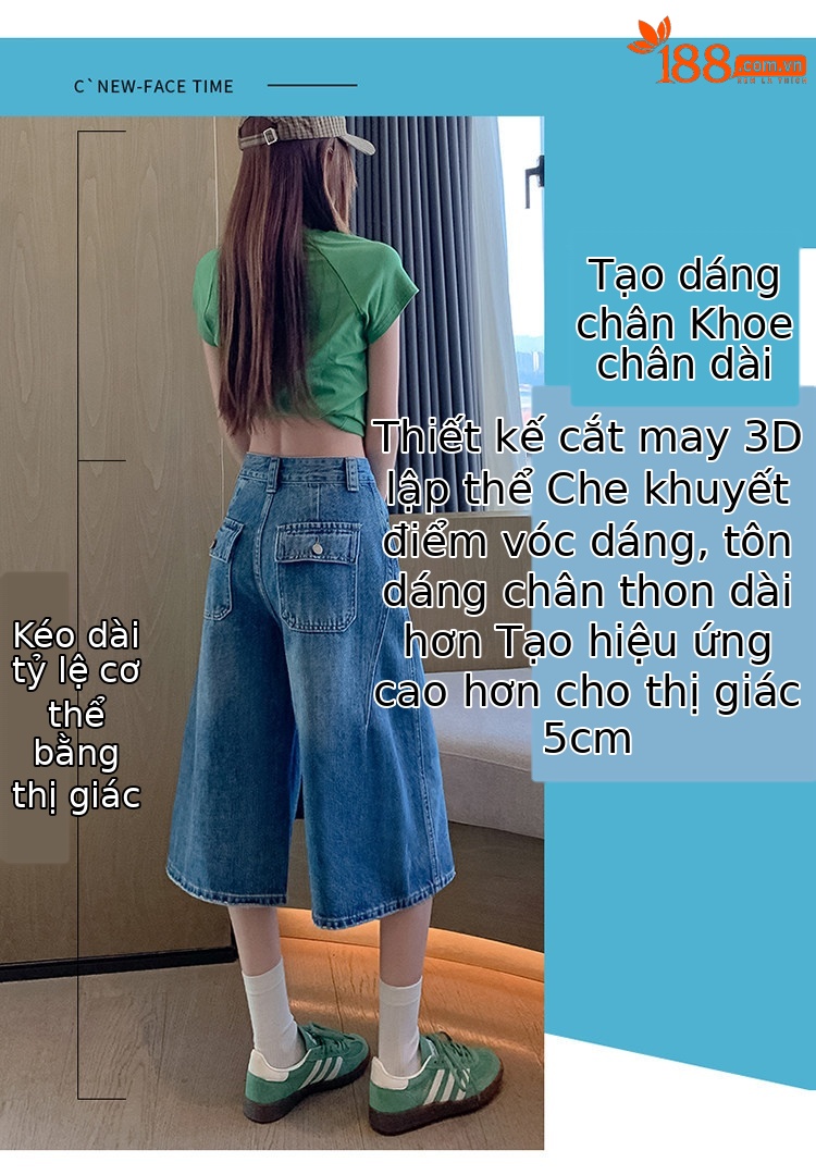 Quần jean nữ ống rộng cạp cao phong cách cổ điển — màu trắng ngà chi tiết 5