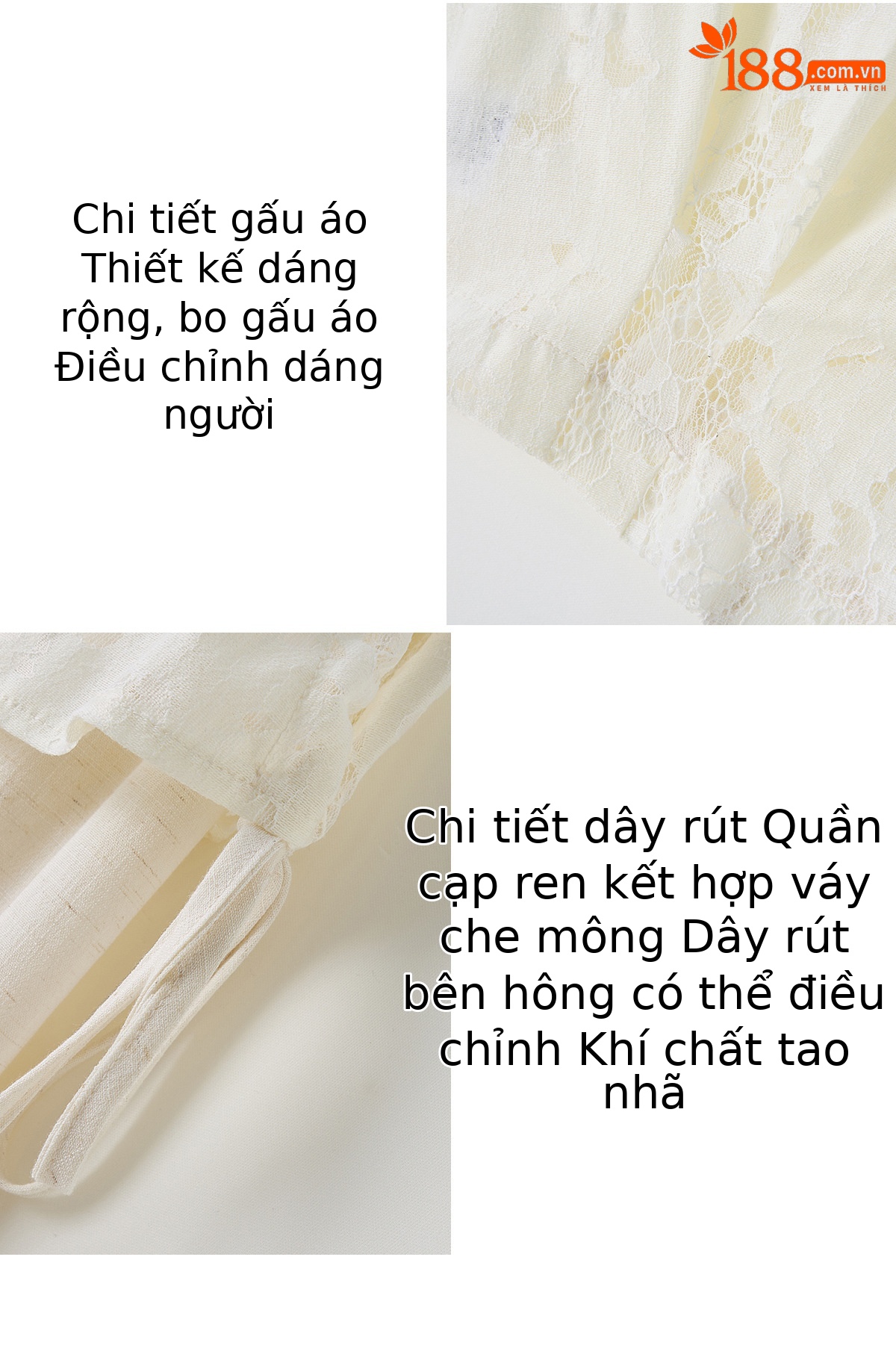 Bộ vest nữ không tay kết hợp quần ống rộng phối ren YQ9913 — màu đen, màu trắng ngà chi tiết 8