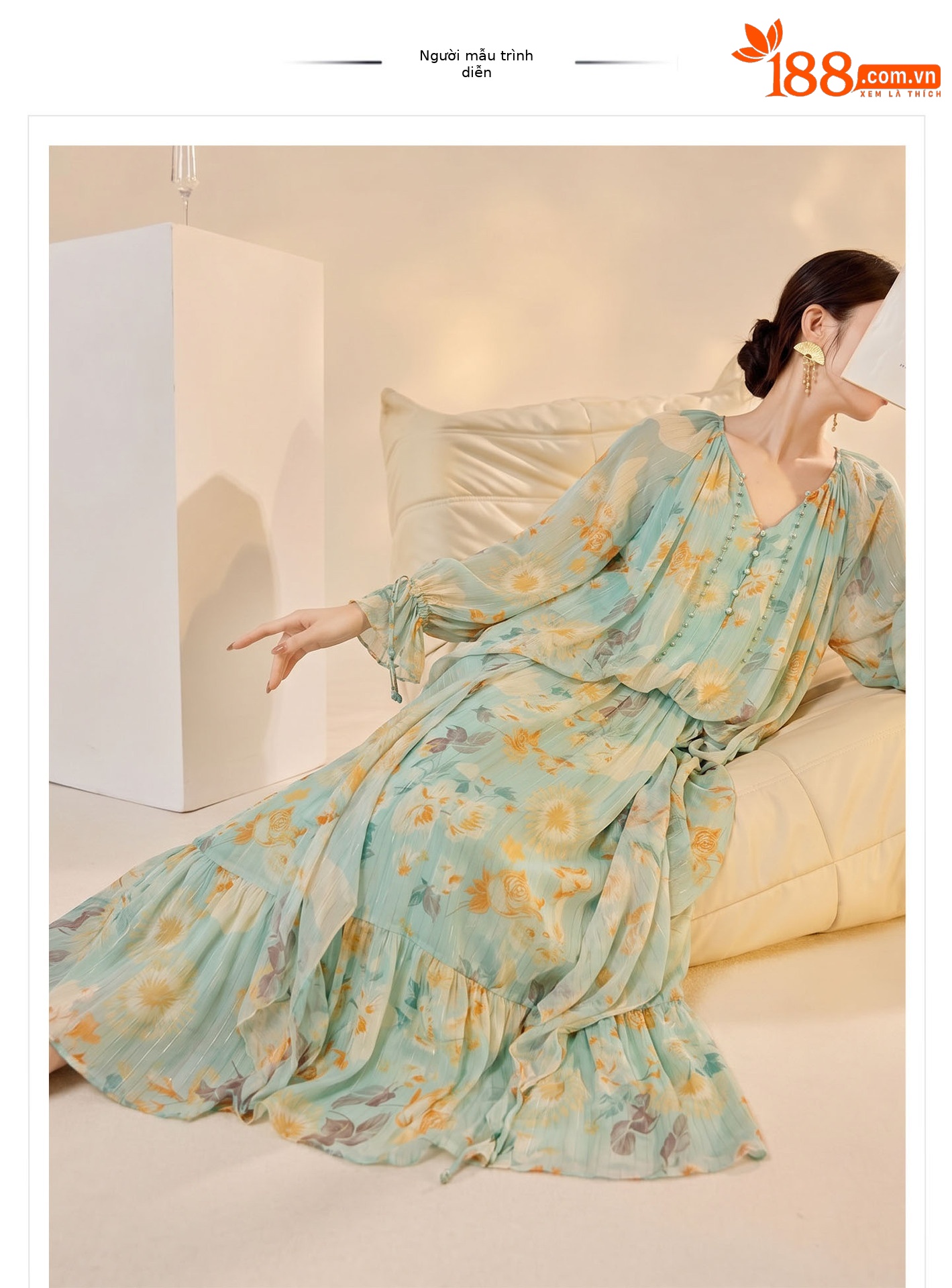 Váy maxi nữ phong cách Trung Quốc mới in họa tiết giả hai lớp thiết kế dáng dài mùa hè — Thiên Thanh chi tiết 1