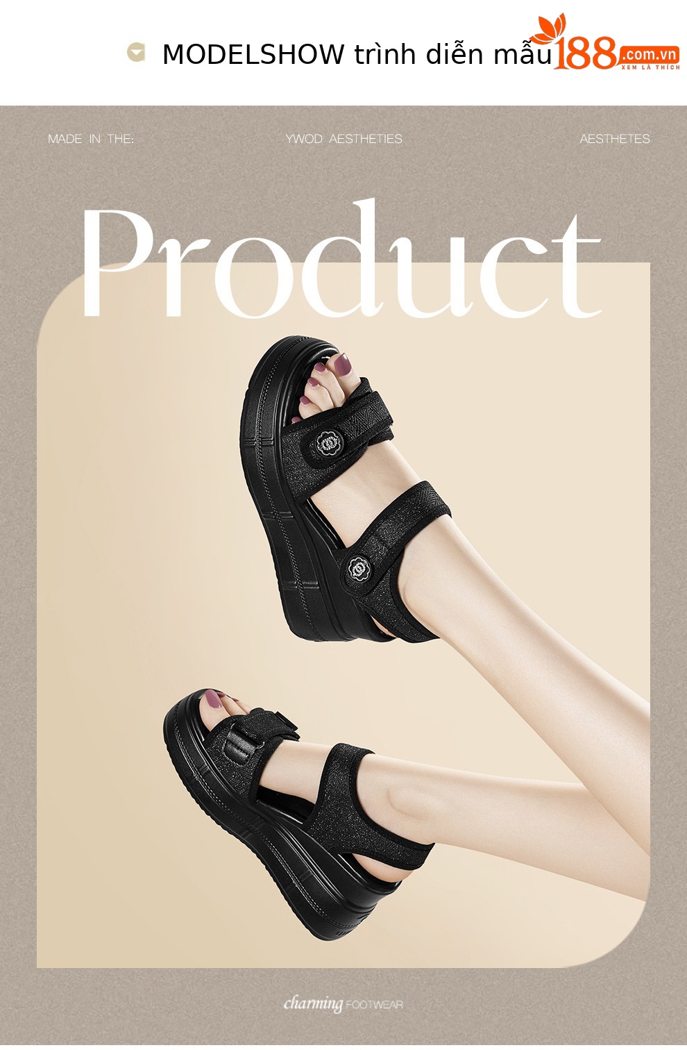 Sandal thể thao nữ đế dày tăng chiều cao, phong cách outdoor mùa hè — 6131 Màu be, 6131 Da đen chi tiết 5