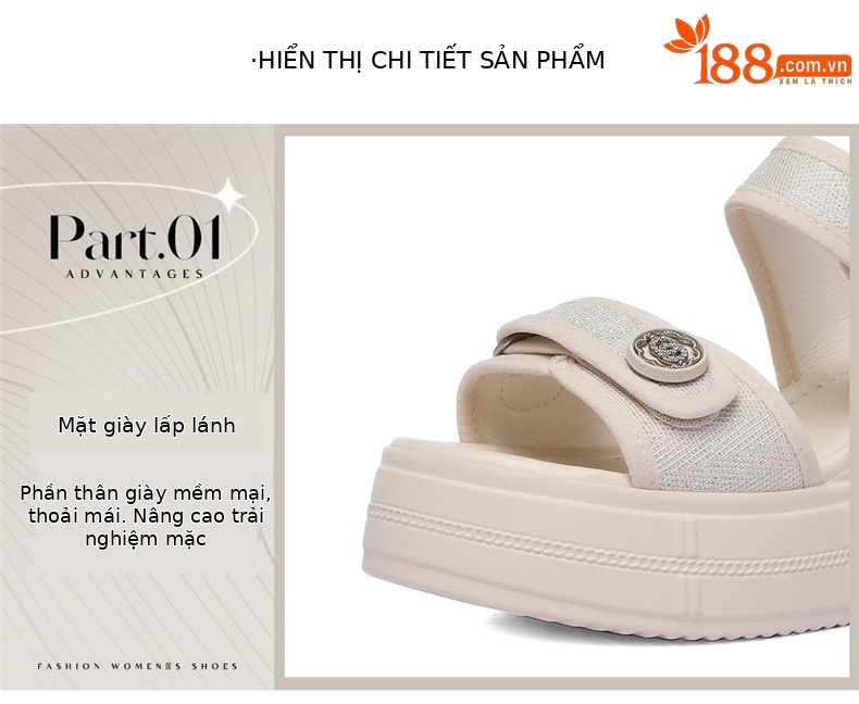 Sandal thể thao nữ đế dày tăng chiều cao, phong cách outdoor mùa hè — 6131 Màu be, 6131 Da đen chi tiết 6