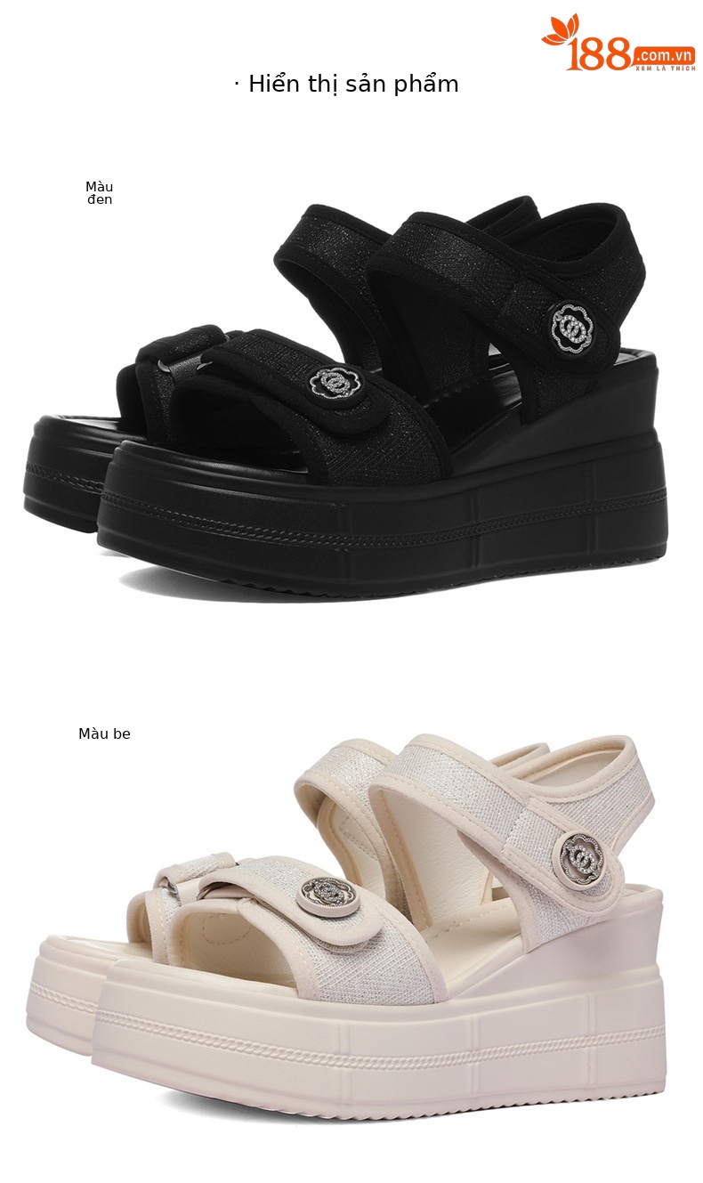 Sandal thể thao nữ đế dày tăng chiều cao, phong cách outdoor mùa hè — 6131 Màu be, 6131 Da đen chi tiết 9