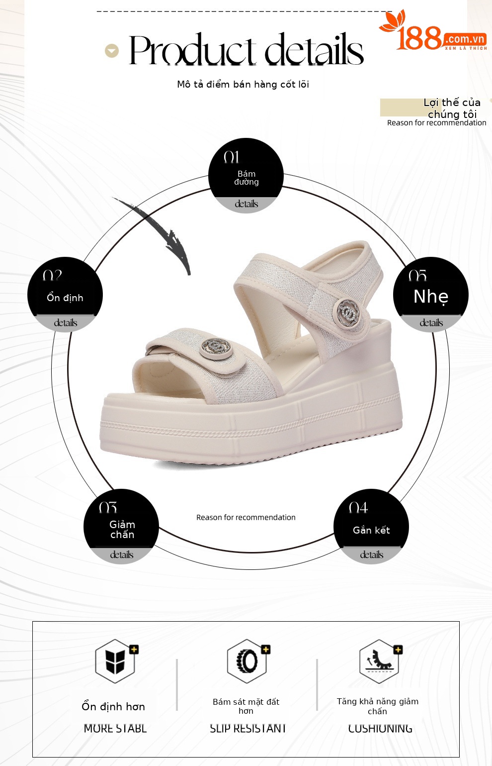 Sandal thể thao nữ đế dày tăng chiều cao, phong cách outdoor mùa hè — 6131 Màu be, 6131 Da đen chi tiết 2