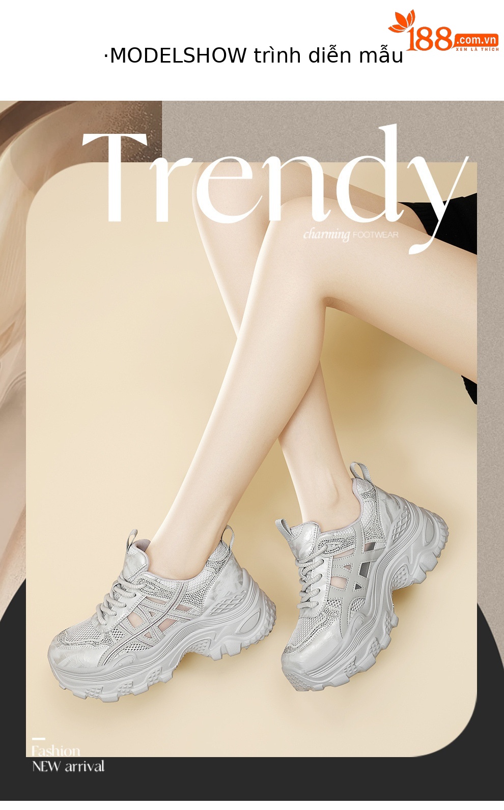 Giày sneaker nữ chunky đế dày lưới thoáng khí mùa hè 2026 — 6129 Xám tím, 6129 Màu be chi tiết 4