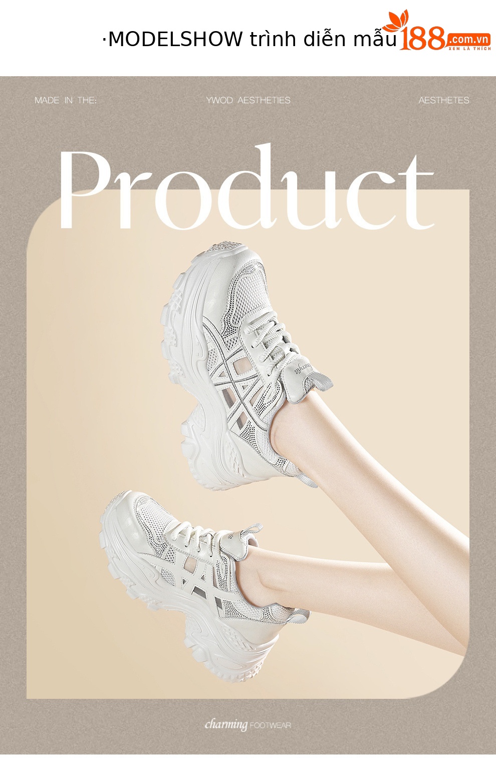 Giày sneaker nữ chunky đế dày lưới thoáng khí mùa hè 2026 — 6129 Xám tím, 6129 Màu be chi tiết 5