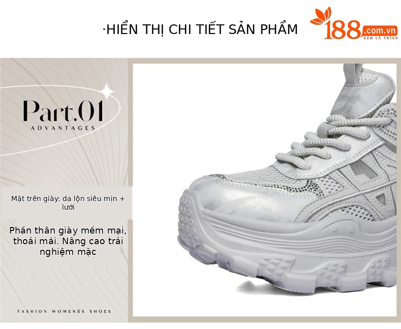 Giày sneaker nữ chunky đế dày lưới thoáng khí mùa hè 2026 — 6129 Xám tím, 6129 Màu be chi tiết 6