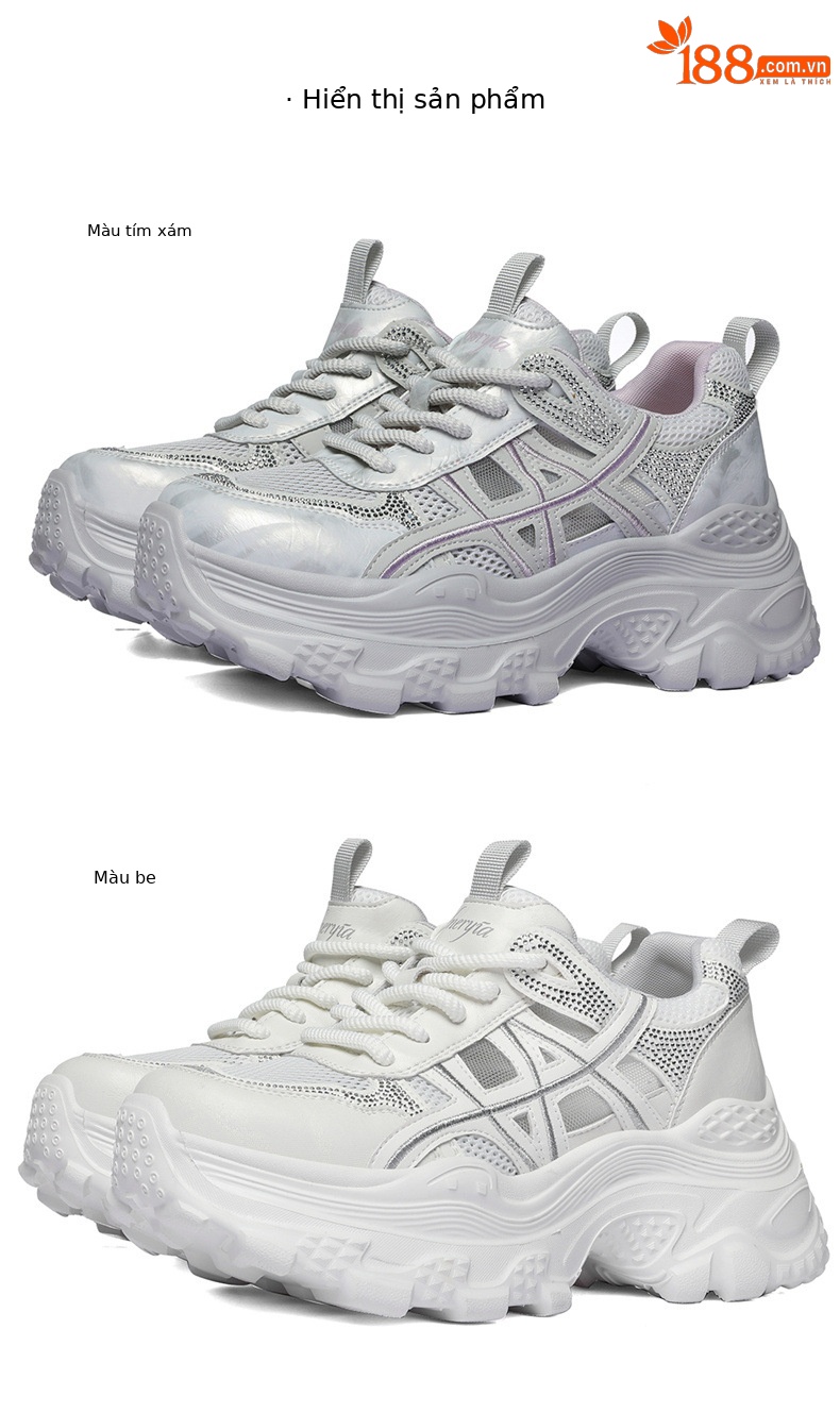 Giày sneaker nữ chunky đế dày lưới thoáng khí mùa hè 2026 — 6129 Xám tím, 6129 Màu be chi tiết 9