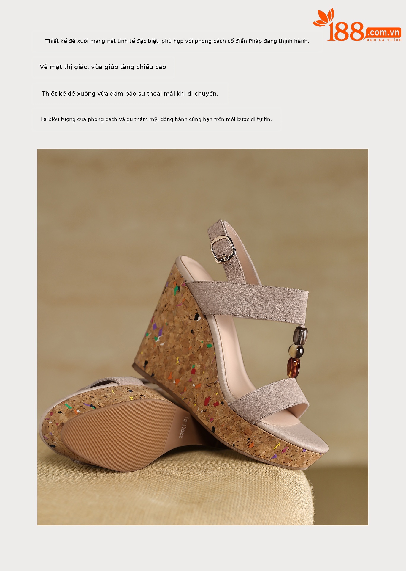 Sandal bohemian đế xuồng cao gót quai ngang hở mũi — màu hồng, màu mơ chi tiết 4