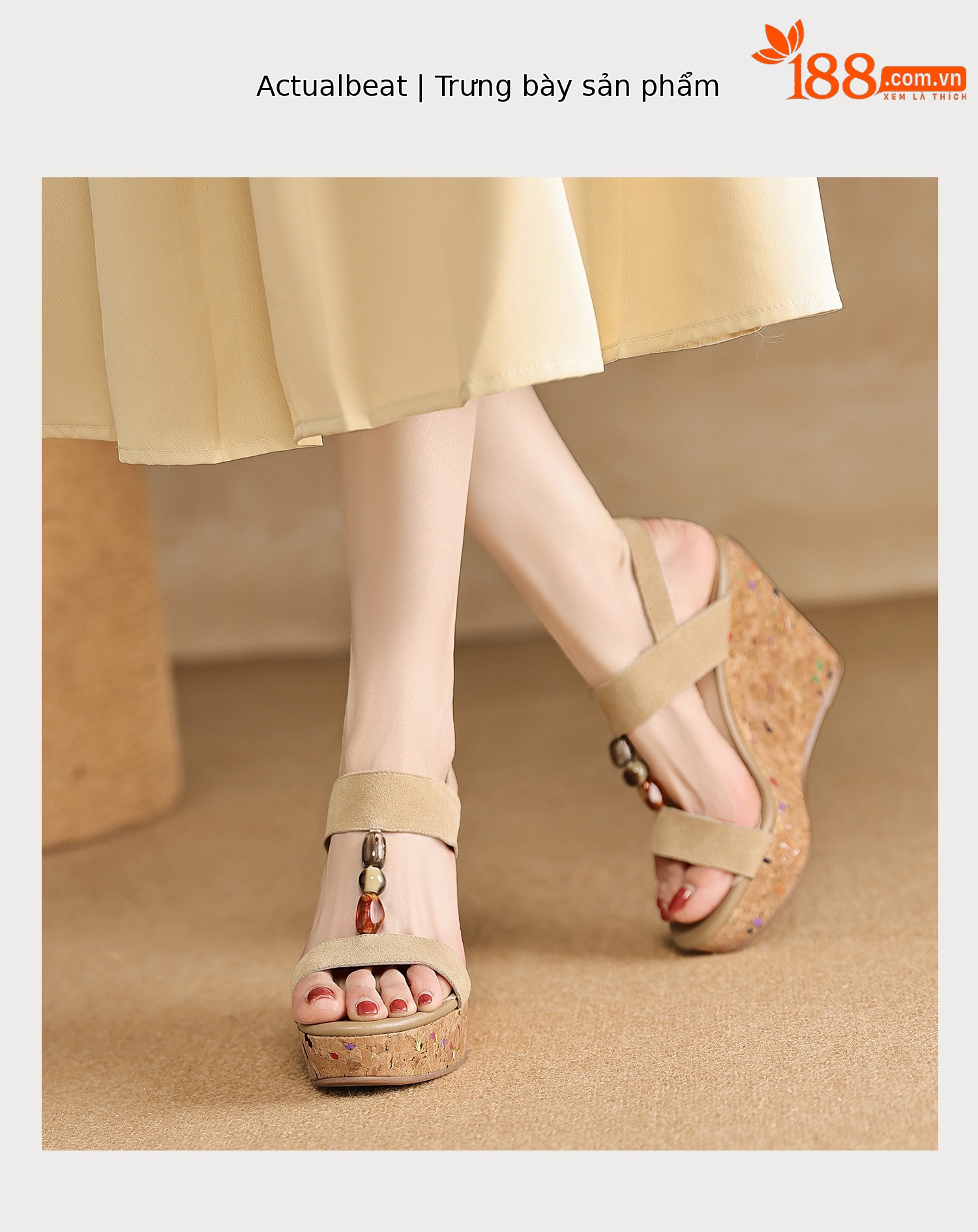 Sandal bohemian đế xuồng cao gót quai ngang hở mũi — màu hồng, màu mơ chi tiết 9