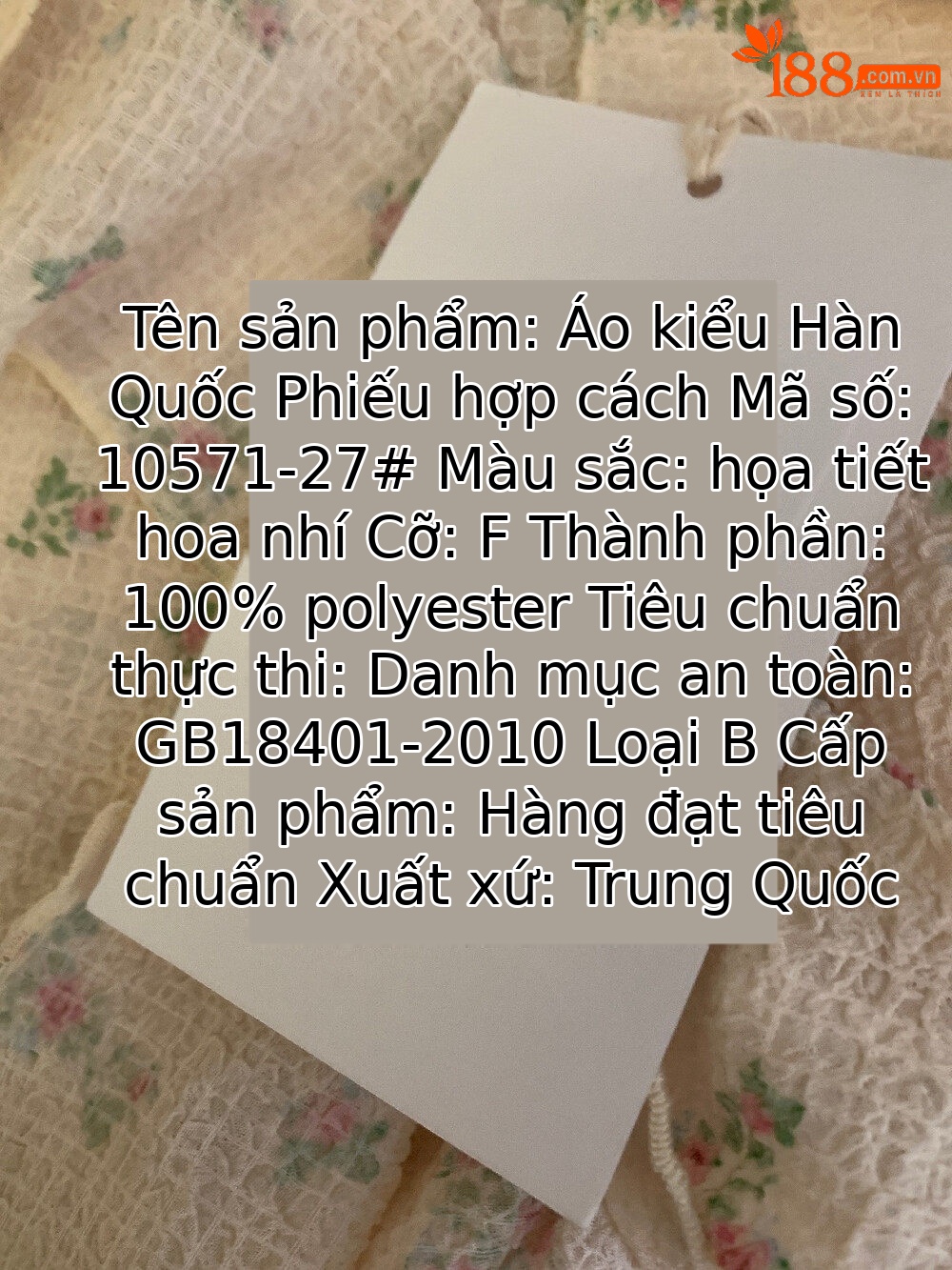Áo thun nữ cổ tròn tay ngắn họa tiết hoa vụn nhí phối bèo nhún — Chấm nhỏ, Điểm sóng, Hoa vỡ chi tiết 12