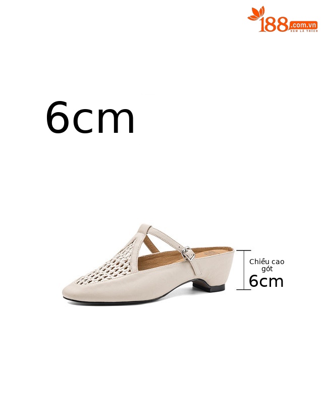 Dép mule nữ gót cao 6 cm, mũi kín, đế xuồng đan, phong cách mùa hè — đen chi tiết 3
