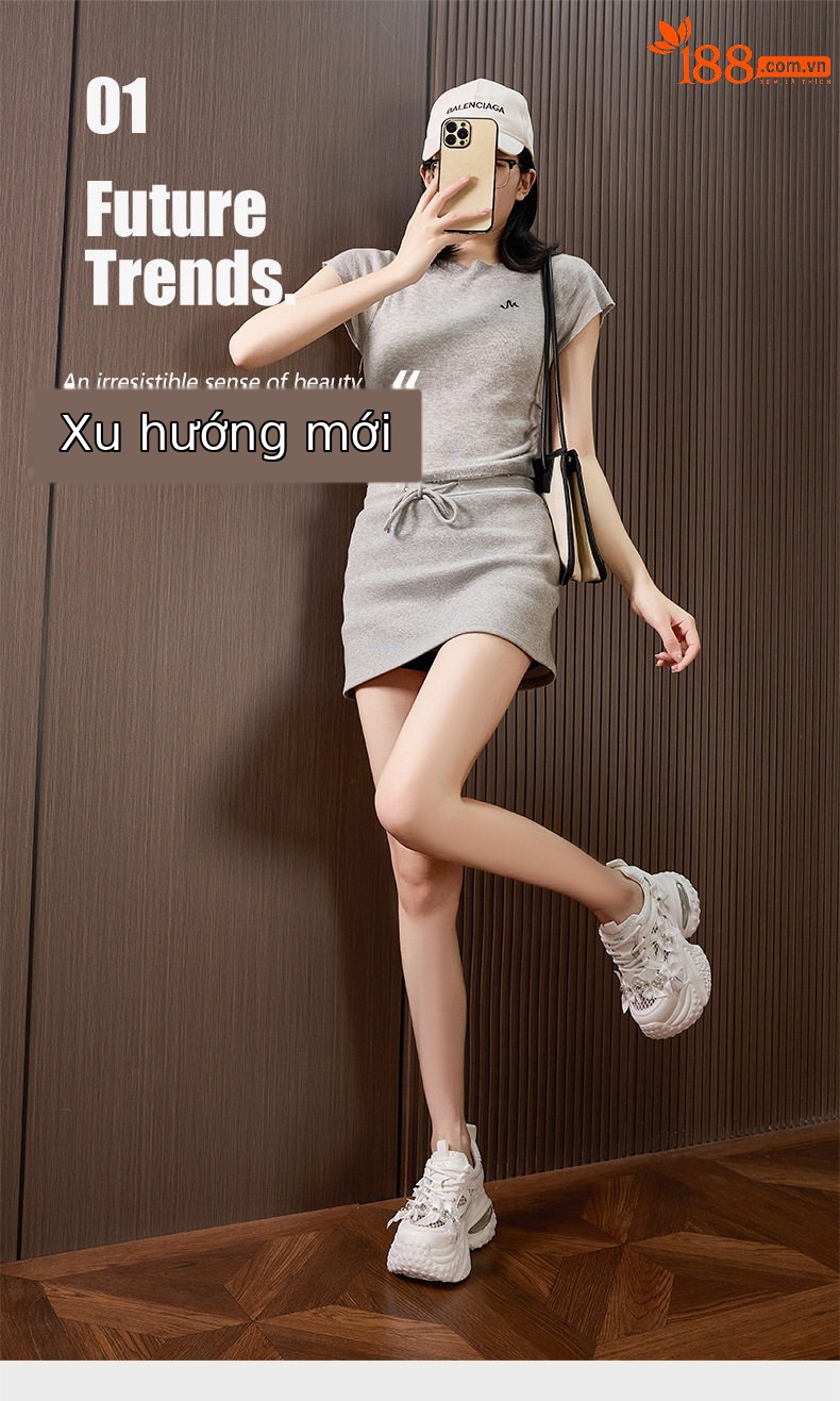 Giày cao gót nữ đế xuồng platform lưới thoáng khí, gót siêu cao 8cm, mũi tròn, dây buộc — Bạc, Trắng chi tiết 2