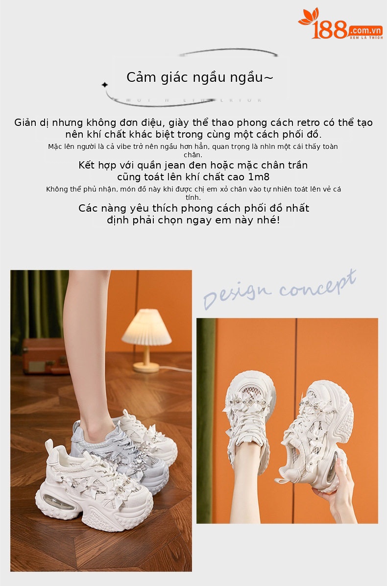Giày cao gót nữ đế xuồng platform lưới thoáng khí, gót siêu cao 8cm, mũi tròn, dây buộc — Bạc, Trắng chi tiết 4