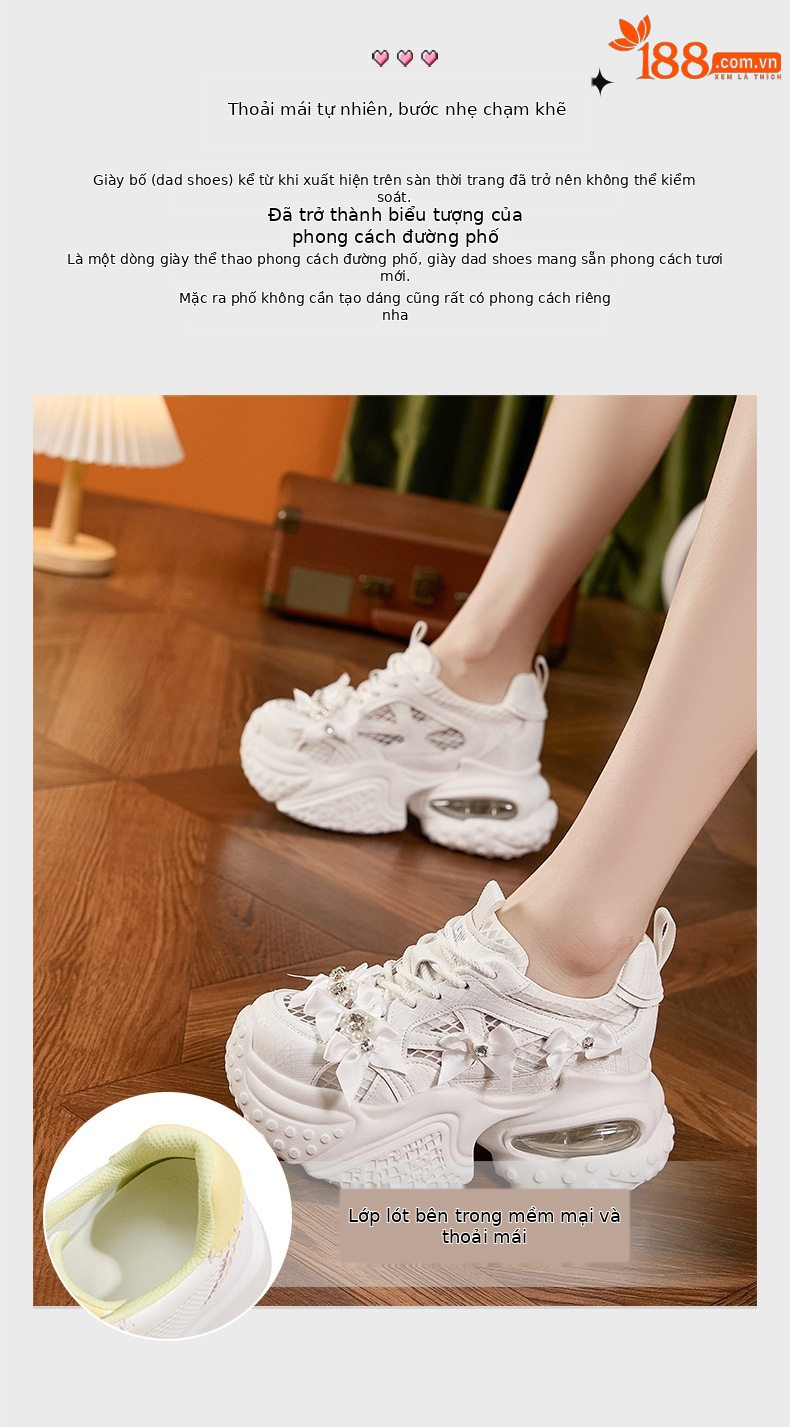 Giày cao gót nữ đế xuồng platform lưới thoáng khí, gót siêu cao 8cm, mũi tròn, dây buộc — Bạc, Trắng chi tiết 5