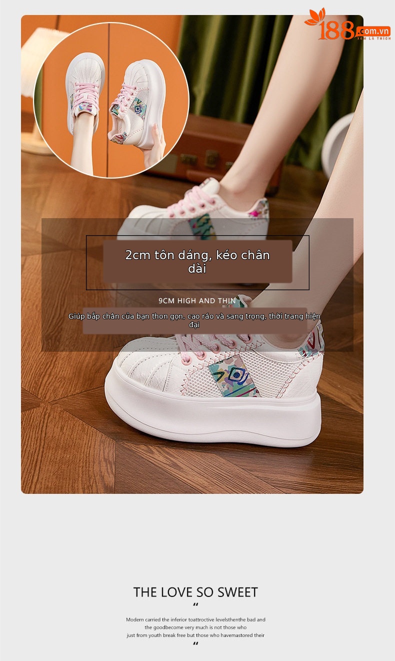 Giày sneaker nữ chạy bộ mesh thoáng đế dày trắng — Bột trắng, Hộp trắng vàng chi tiết 9