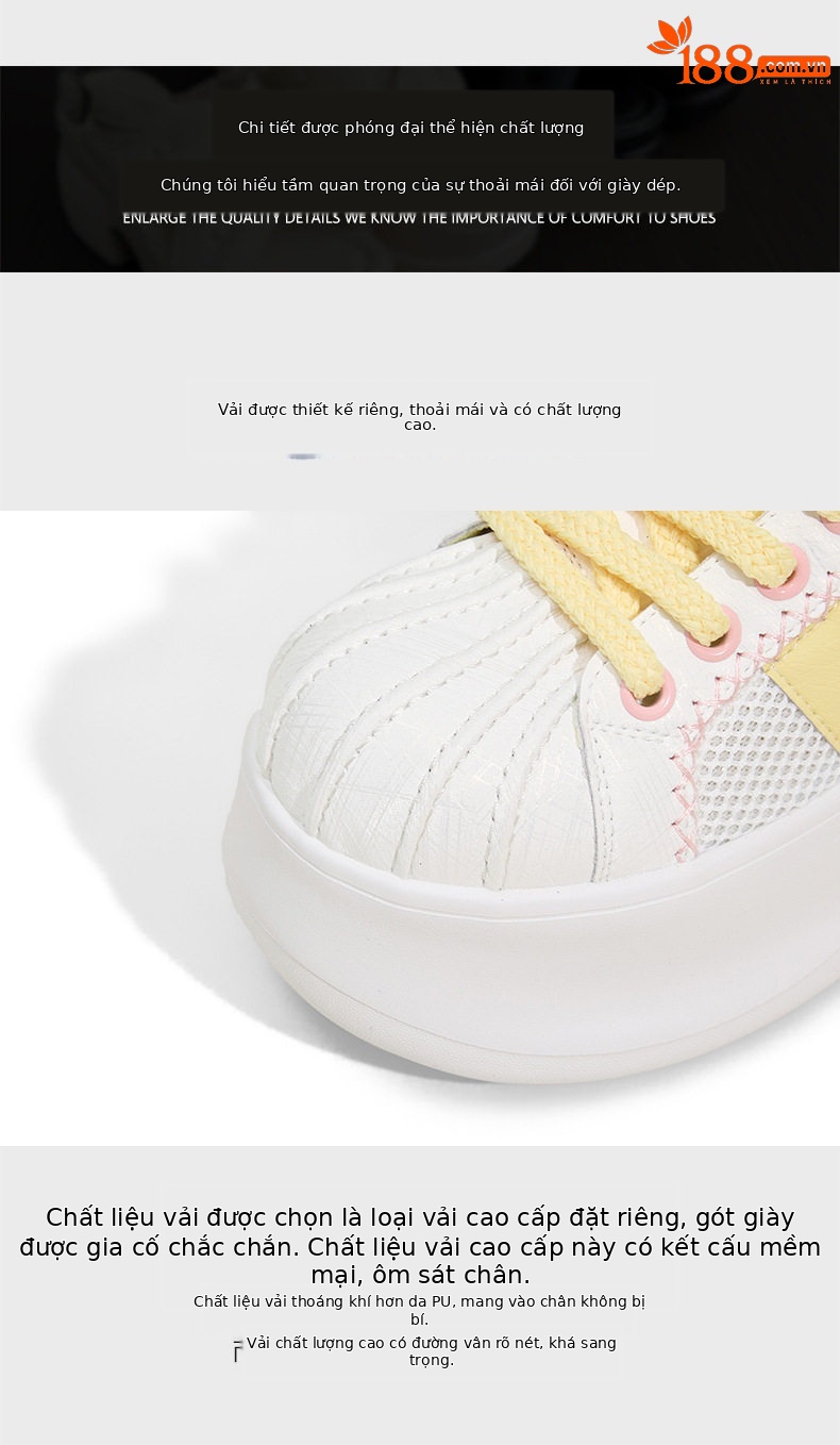 Giày sneaker nữ chạy bộ mesh thoáng đế dày trắng — Bột trắng, Hộp trắng vàng chi tiết 6