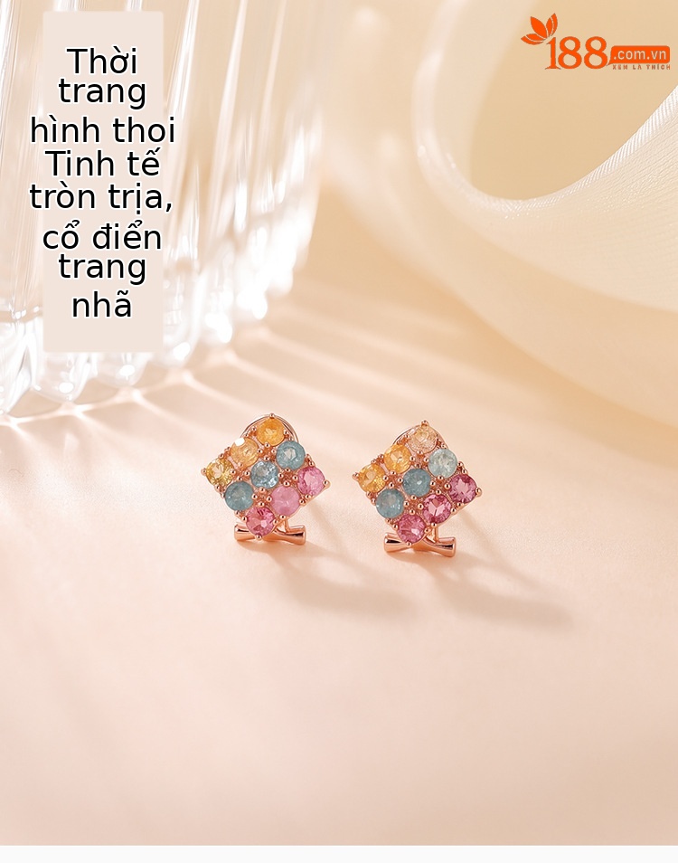 Bông tai ngọc bích vàng hồng hình vuông cao cấp — Cặp đôi chi tiết 1