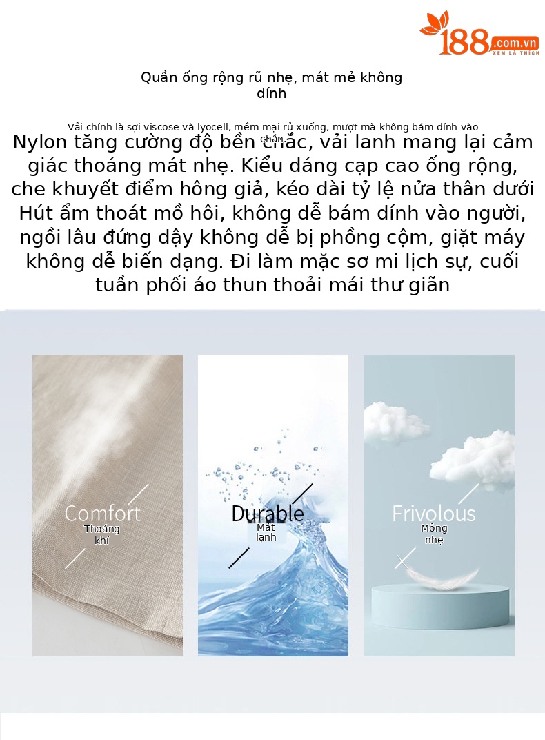 Quần culottes nữ ống rộng cạp cao vải lanh pha mùa hè — Màu sắc chi tiết 2