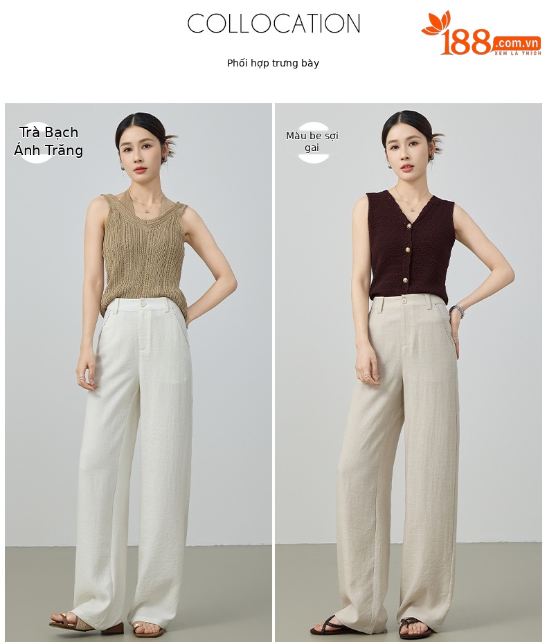 Quần culottes nữ ống rộng cạp cao vải lanh pha mùa hè — Màu sắc chi tiết 6