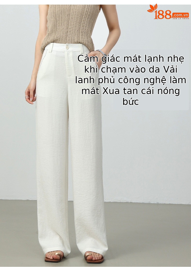 Quần culottes nữ ống rộng cạp cao vải lanh pha mùa hè — Màu sắc chi tiết 8