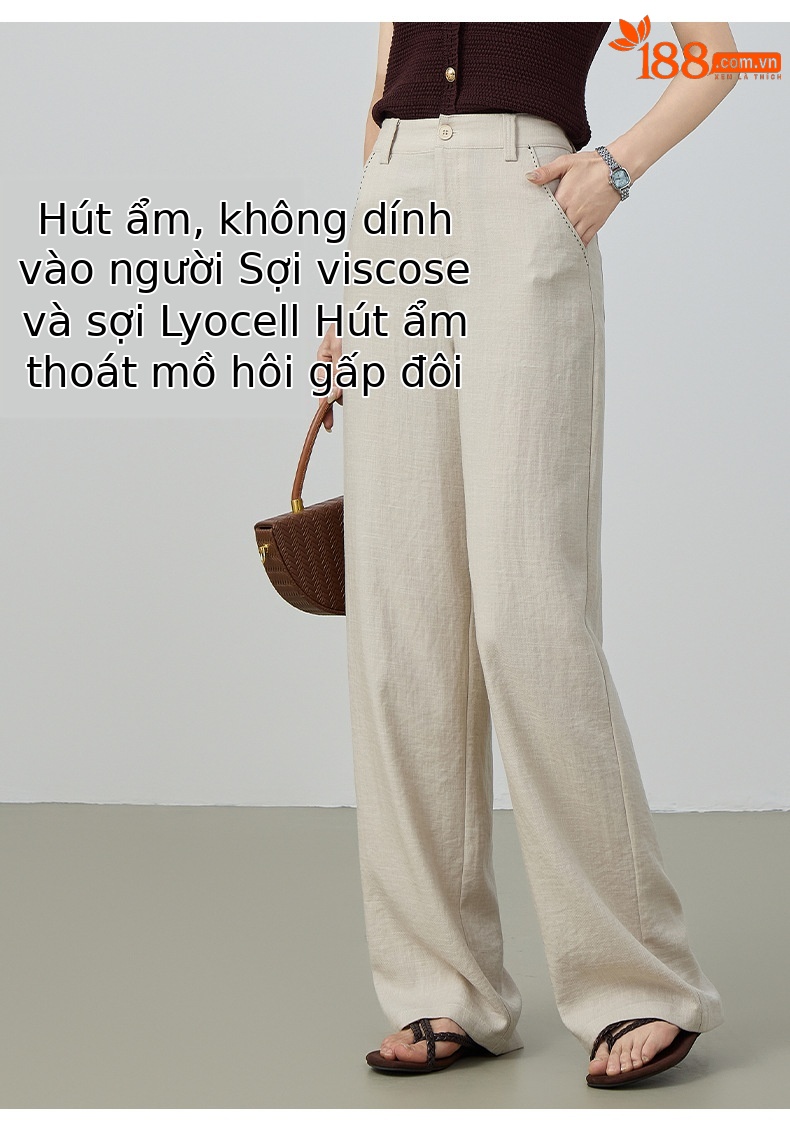 Quần culottes nữ ống rộng cạp cao vải lanh pha mùa hè — Màu sắc chi tiết 9