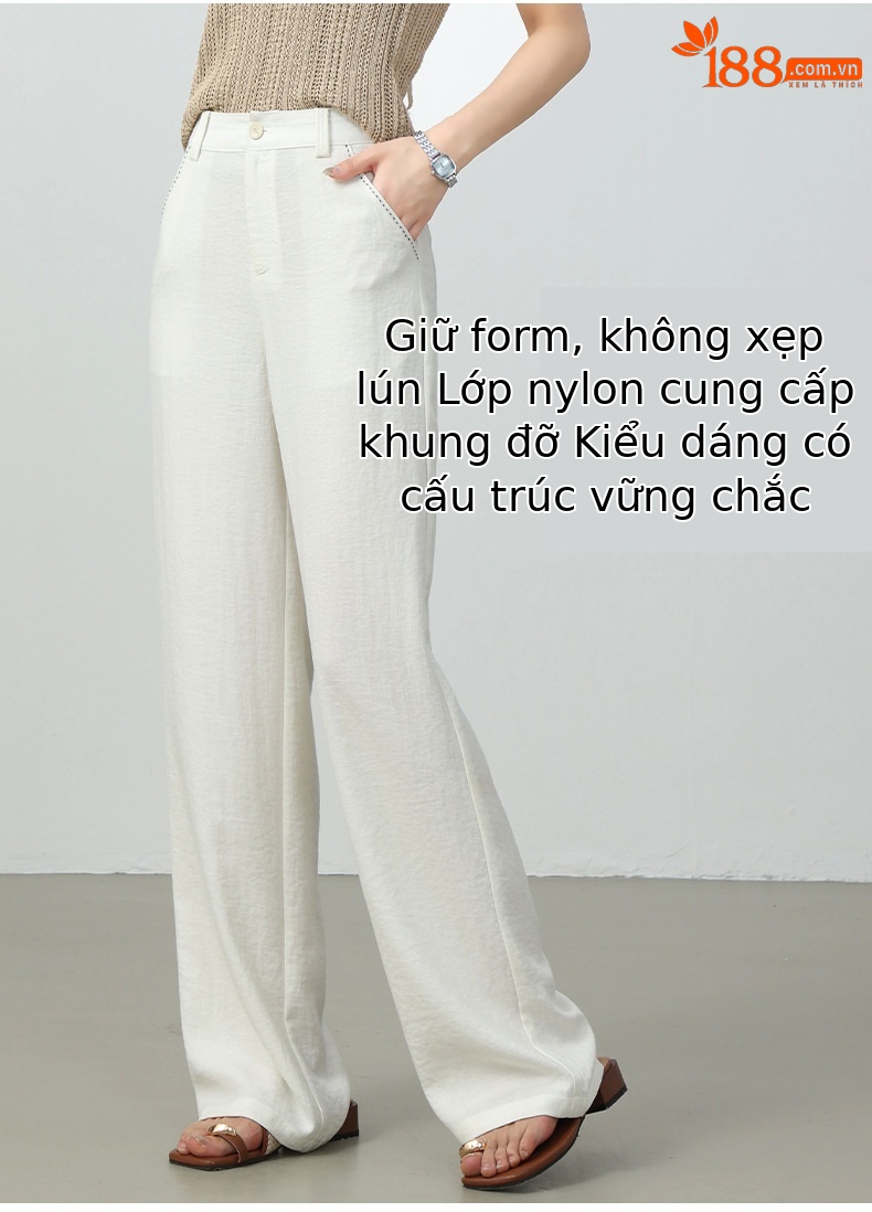 Quần culottes nữ ống rộng cạp cao vải lanh pha mùa hè — Màu sắc chi tiết 10