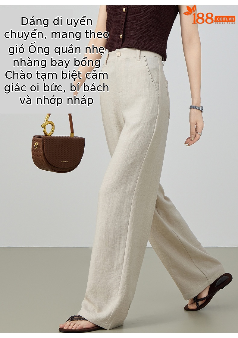 Quần culottes nữ ống rộng cạp cao vải lanh pha mùa hè — Màu sắc chi tiết 11